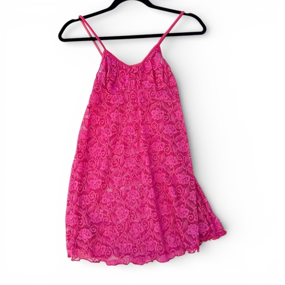 Y2k hot pink floral lace slip dress